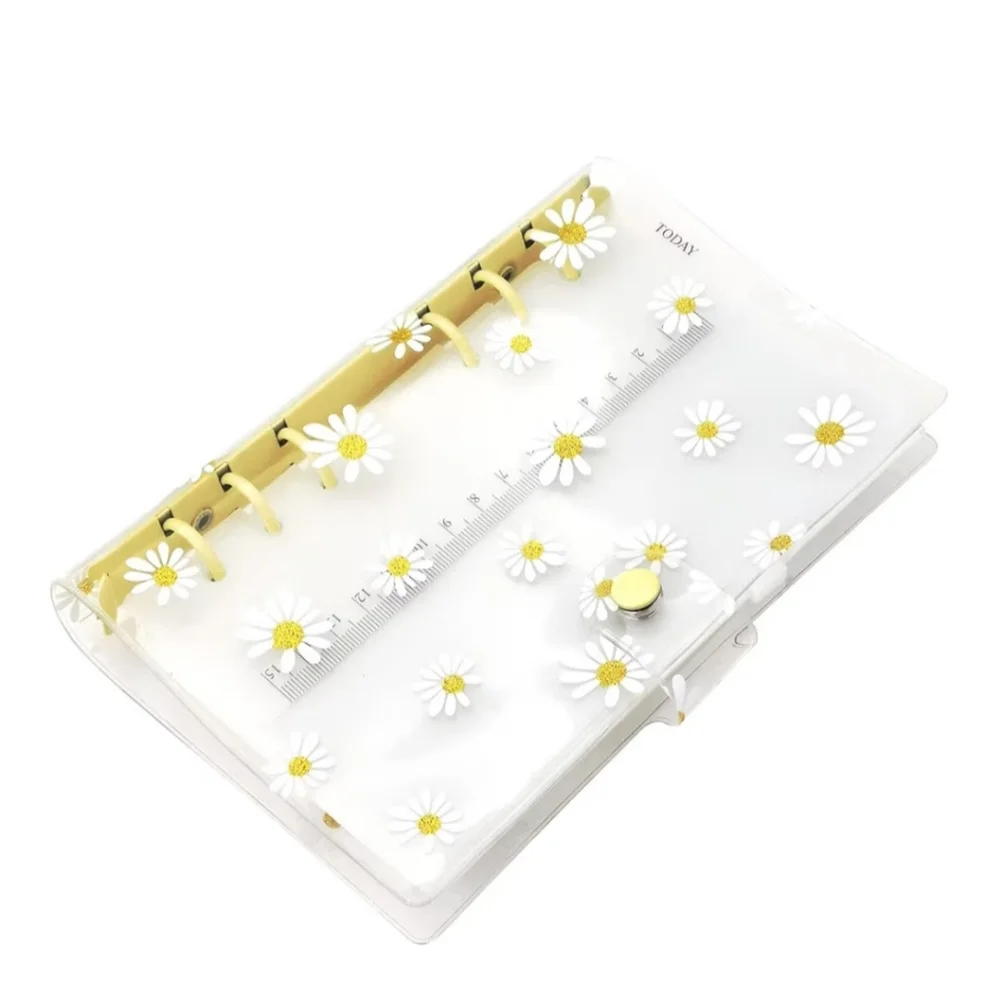 NWOT Pvc Personal Organizer 6 Ring Binder Snap Closure Clear Daisy Print